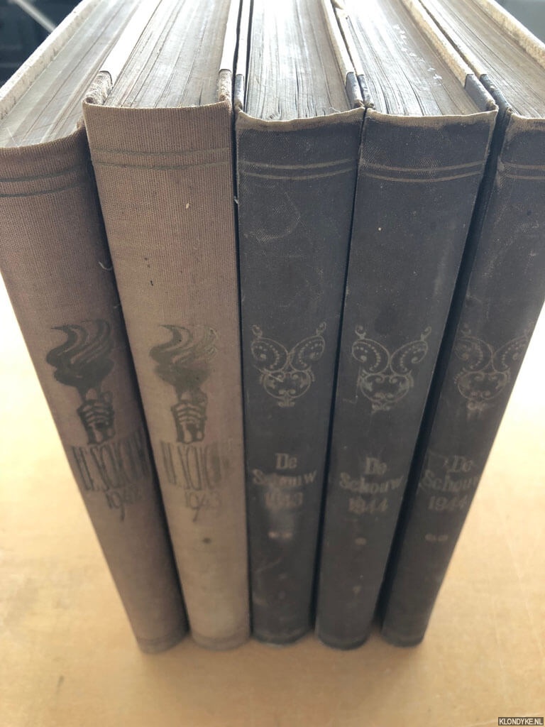 Goedewaagen, Prof.dr. T. - e.a. - De Schouw. Tijdschrift gewijd aan het kultureele leven in Nederland; Orgaan van de Nederlandse Kultuurkamer. 1942 tot en met december 1944 (5 banden)