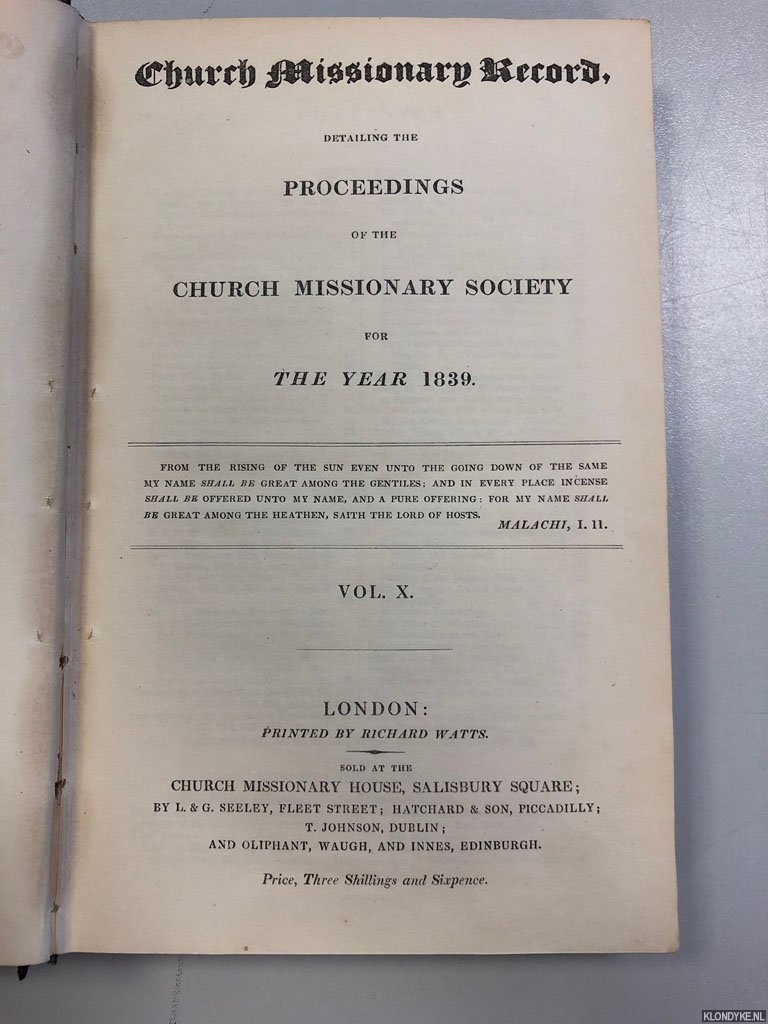 Various - Church Missionary Records detailing the proceedings of the Church Missionary Society for the Year 1839