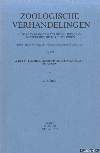 Mees, G.F. - A list of the birds recorded from Bangka Island, Indonesia