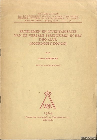 Burssens, Amaat - Problemen en inventarisatie van de verbale strukturen in het Dho Alur (Noordoost-Kongo)