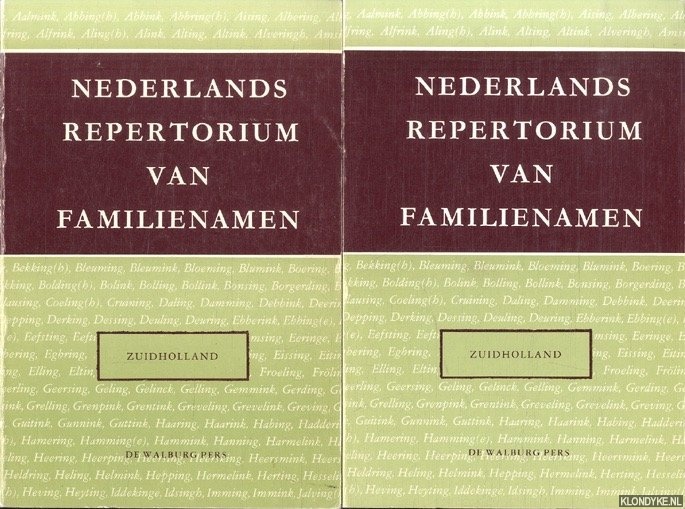 Meertens, P.J. en H. Buitenhuis (red.) - Nederlands repertorium van familienamen. Zuidholland (2 delen)