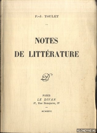 Toulet, P.-J. - Notes de littrature
