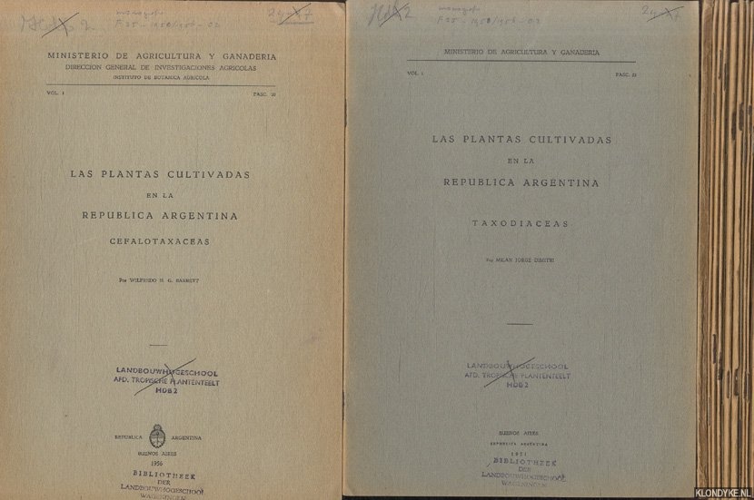 Barrett, Wilfredo H.G. & Milan Jorge Dimitri & Edgardo Pablo Molinari & V.A. Milano & Angel Marzocca & Carlos E.M. Marthi - a.o. - Las plantas cultivadas en la Republica Argentina (14 volumes)