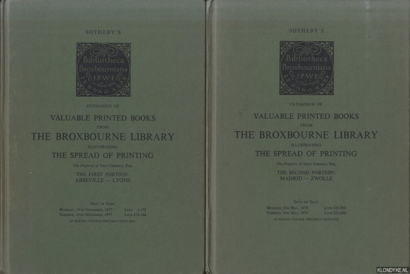 Various - Catalogue of valuable printed books from the Broxbourne Library illustrating the spread of printing (2 volumes)