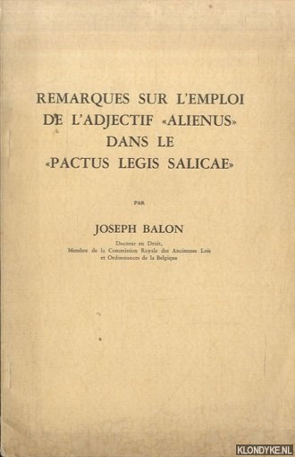 Balon, Joseph - Remarques sur l'emploi de l'adjectif 