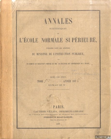 Tournoer, M. - tude sur les fossiles tertiaires de l'ile de cos. Recueillis par M. Gorceix en 1873