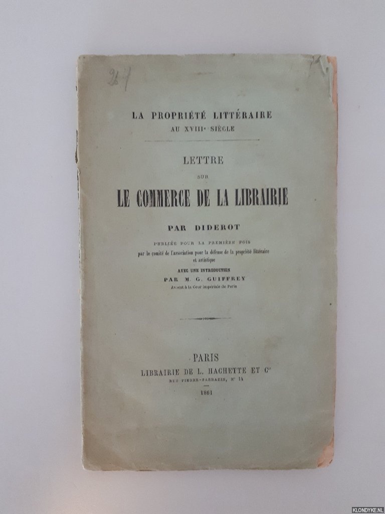 Diderot, Denis - Lettre sur le commerce de la librairie