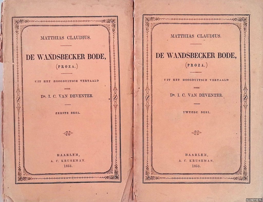 Claudius, Matthias - De Wandsbecker bode (Proza) (2 delen)