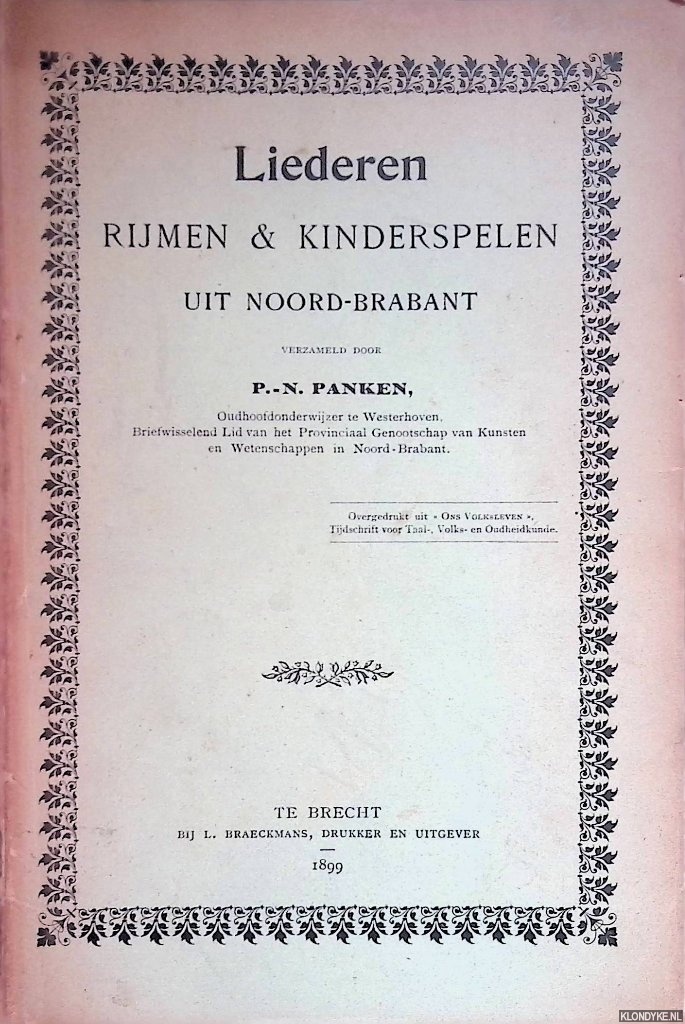 Panken, P.-N. (verzameld door) - Liederen. Rijmen & kinderspelen uit Noord-Brabant