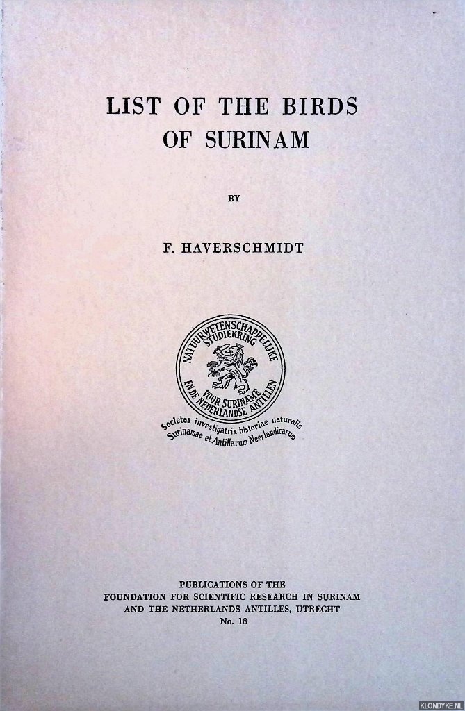 Haverschmidt, Franois - List of the birds of Surinam