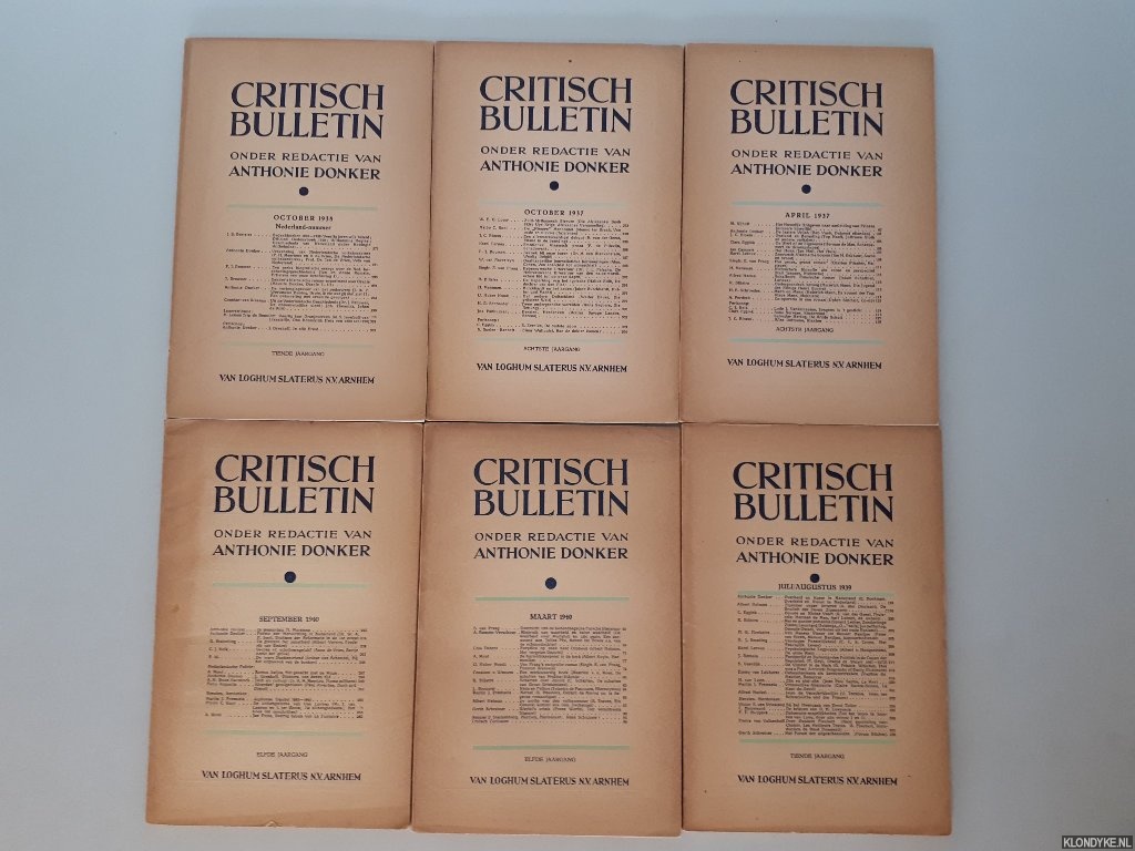 Donker, Anthonie (onder redactie van) - Critisch Bulletin 1937-1940 (6 afleveringen)