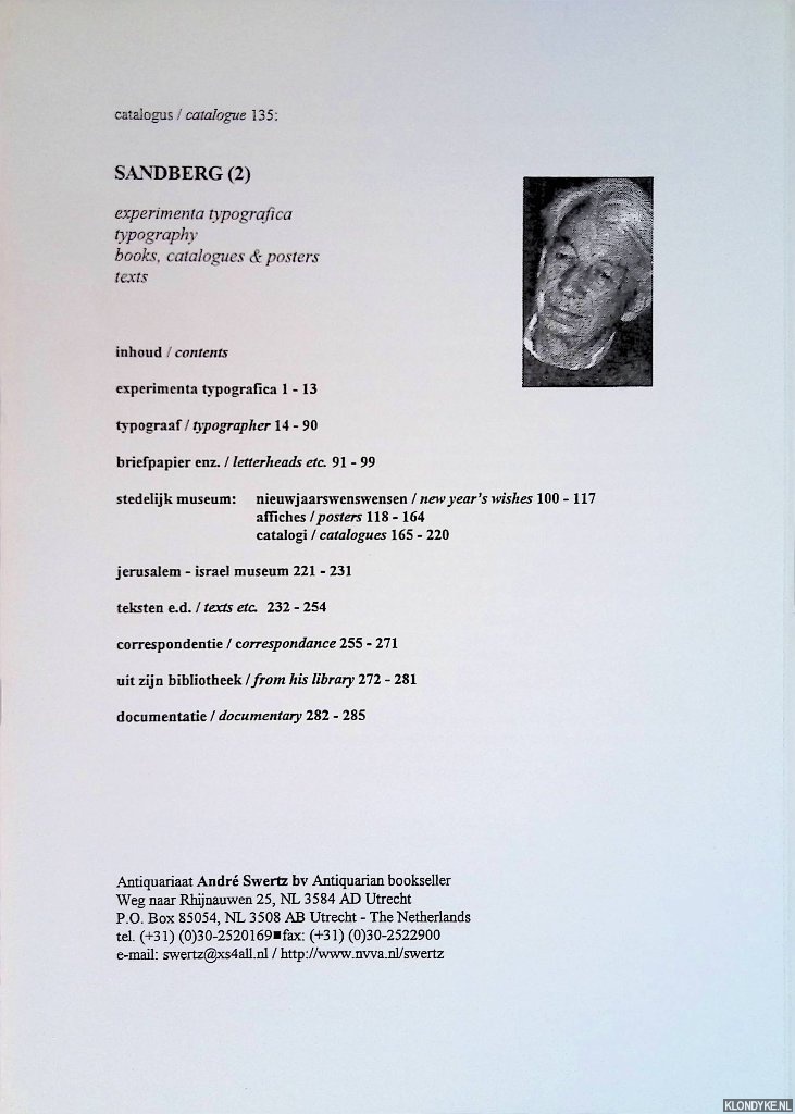 Swertz, Andr - Catalogus 135: Sandberg (2) = Catalogue 135: Sandberg (2)