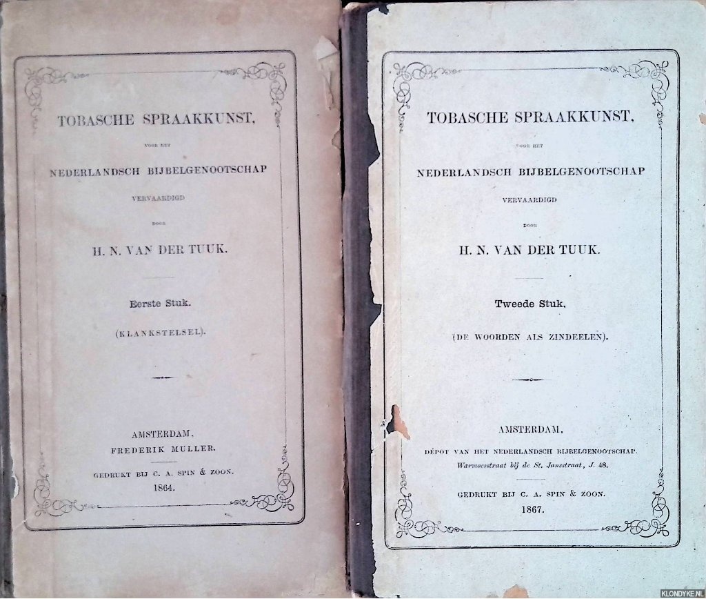 Tuuk, H.N. van der - Tobasche spraakkunst, voor het Nederlandsch bijbelgenootschap (2 volumes)