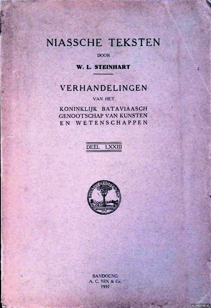 Steinhart, W.L. - Niassche teksten met Nederlandsche vertaling en aanteekeningen