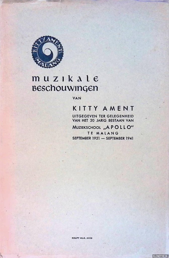 Ament, Kitty - Muzikale beschouwingen uitgegeven ter gelegenheid van het 20 jarig bestaan van Muziekschool 
