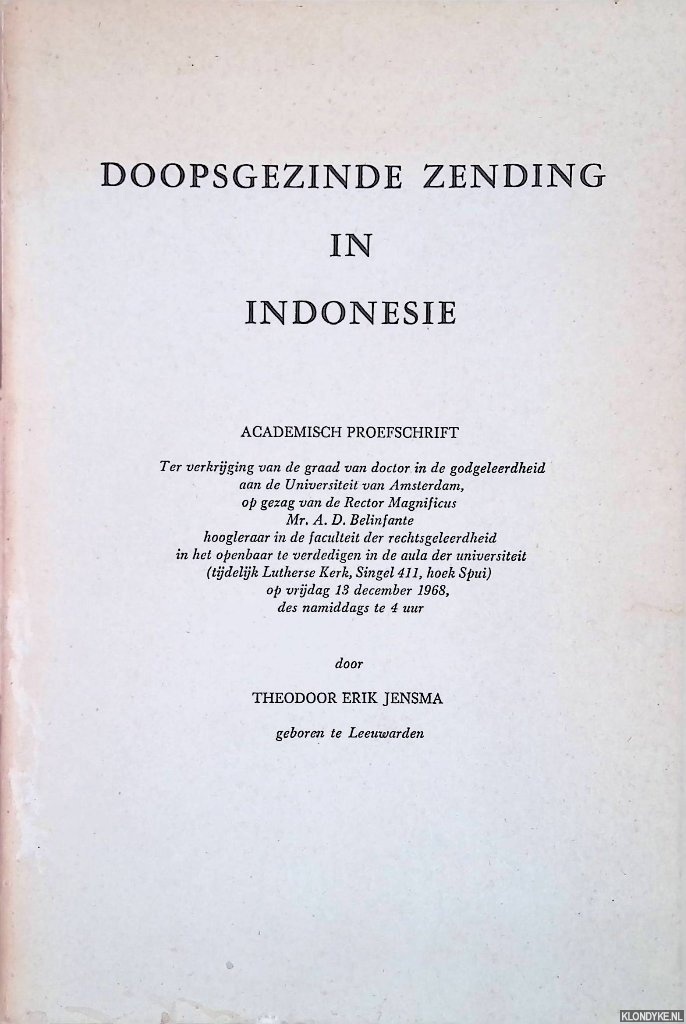 Jensma, Th.E. - Doopsgezinde zending in Indonesi