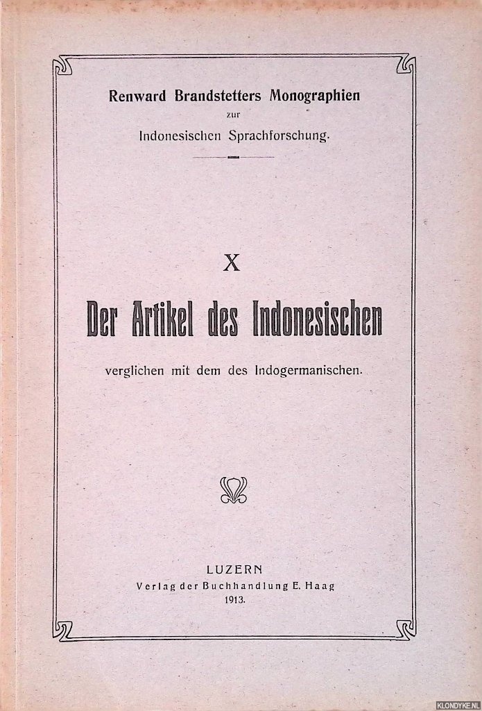 Brandstetter, Renward - Der Artikel des Indonesischen verglichen mit dem des Indogermanischen