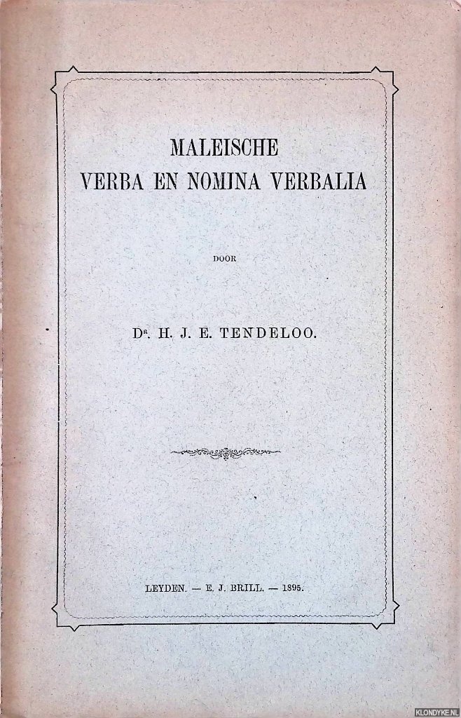 Tendeloo, Dr. H.J.E. - Maleische verba en nomina verbalia