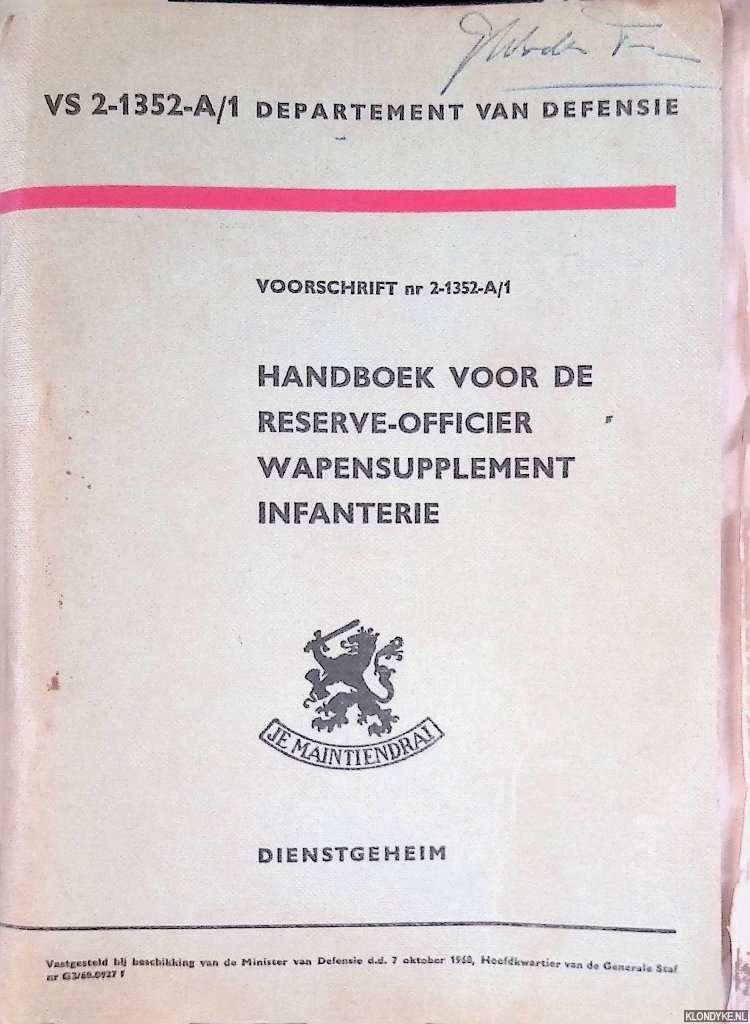 Diverse auteurs - Handboek voor de reserve-officier wapensupplement infanterie
