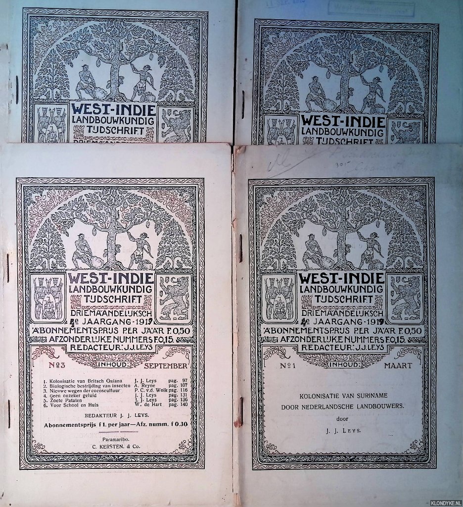 Leys, J.J. (redactie) - West-Indi Landbouwkundig Tijdschrift - 4e jaargang 1919 (4 afleveringen)