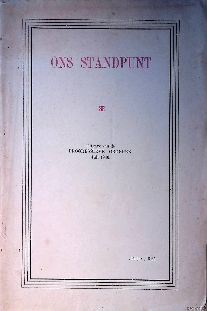 Straaten, C. van de - Ons standpunt