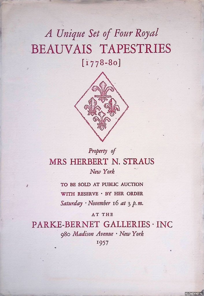 Parke-Bernet - A unique set of four Royal Beauvais Tapestries (1778-80), property of Mrs Herbert N. Straus, New York