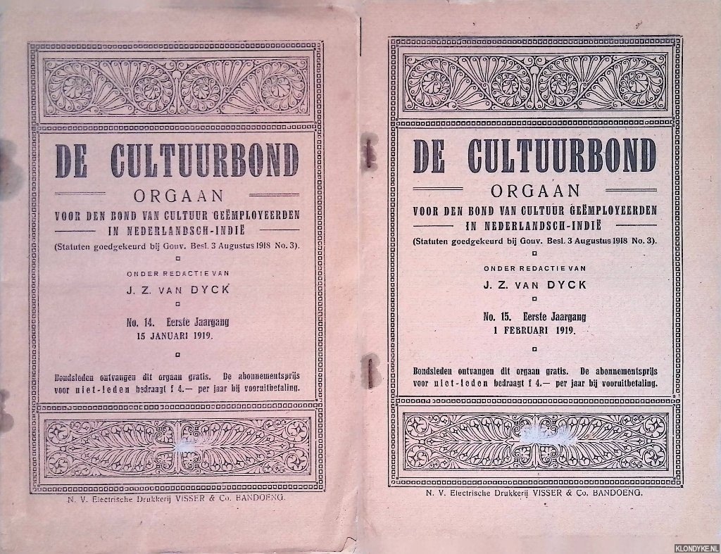 Dyck, J.Z. van - De cultuurbond: orgaan voor den Bond van Cultuur Gemployeerden in Nederlandsch-Indi (2 afleveringen)
