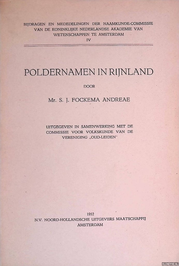 Fockema Andreae, S.J. - Poldernamen in Rijnland