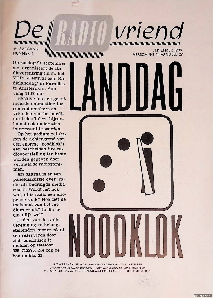 Schreuders, Piet (hoofdredactie) - De Radiovriend: 1e jargang nummer 4 - september 1989