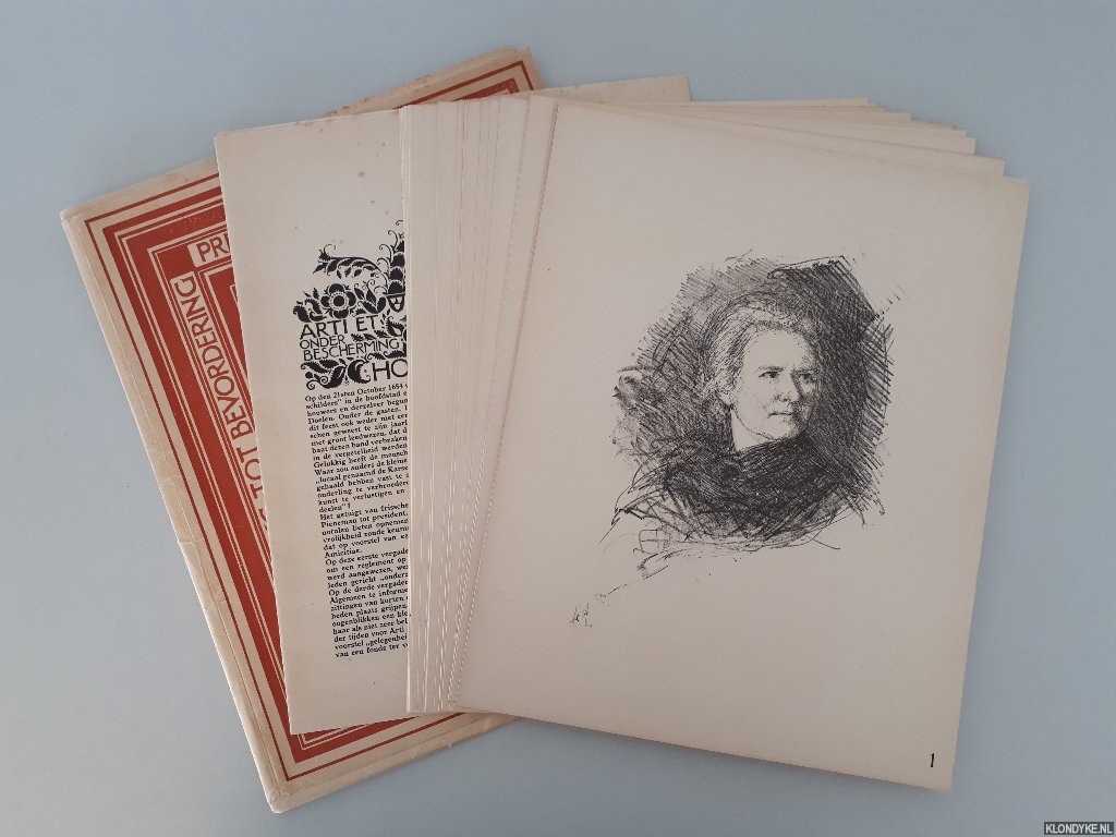 Rueter, Georg (omslag en tekstversiering) - Premie-uitgave 1939 ter gelegenheid van het 100 jarig bestaan der Maatschappij: Arti et Amicitiae, Vereeniging tot Bevordering van Beeldende Kunsten: Anno 1839-1939