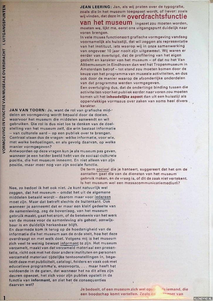 Crouwel, Wim & Jan van Toorn - Vormgeving In Functie Van Museale Overdracht