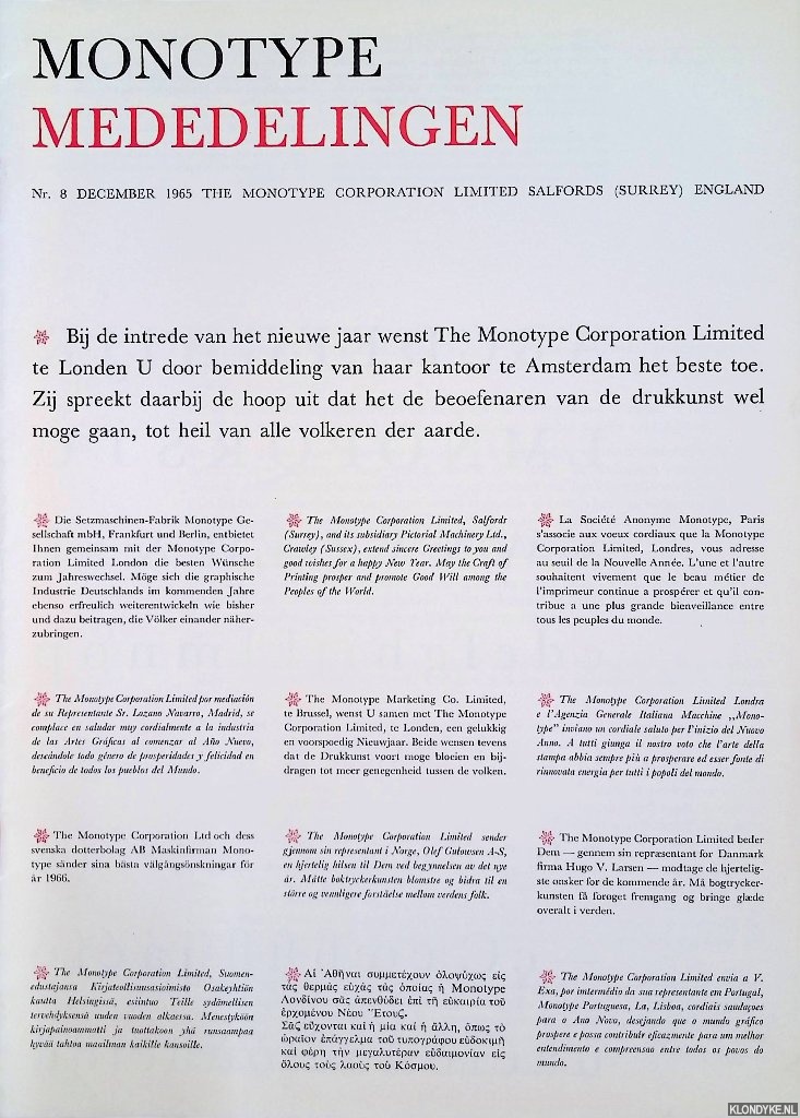 Redactie - Monotype Mededelingen Nr. 8 december 1965