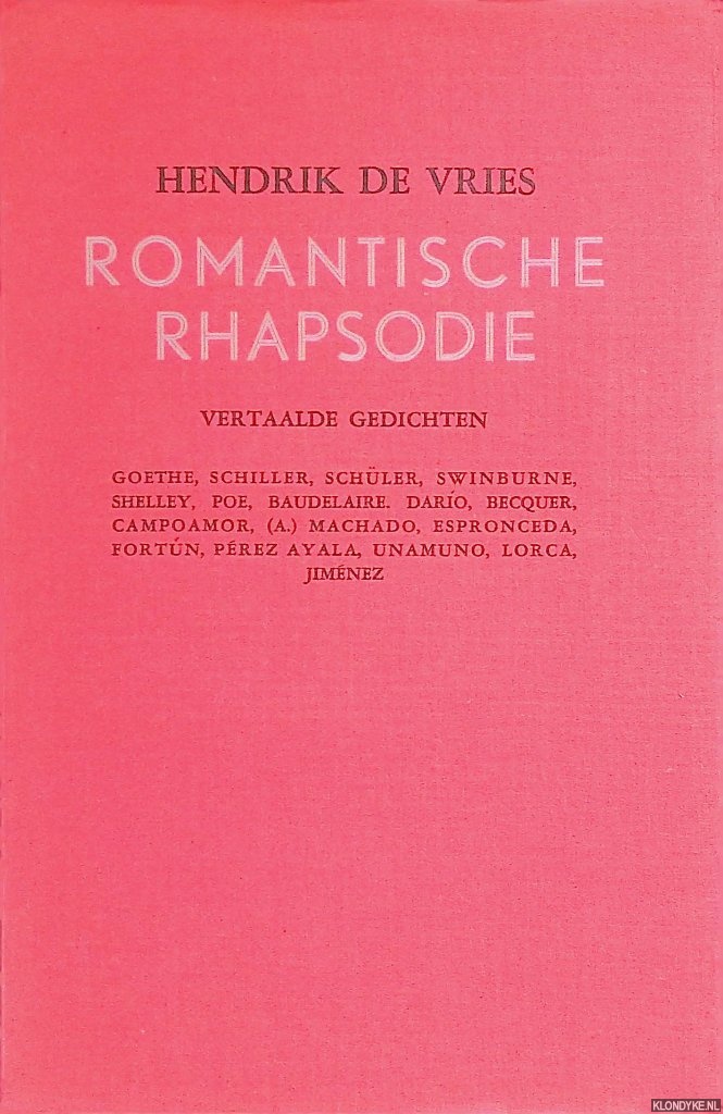 Vries, Hendrik de - Romantische rhapsodie: vertaalde gedichten