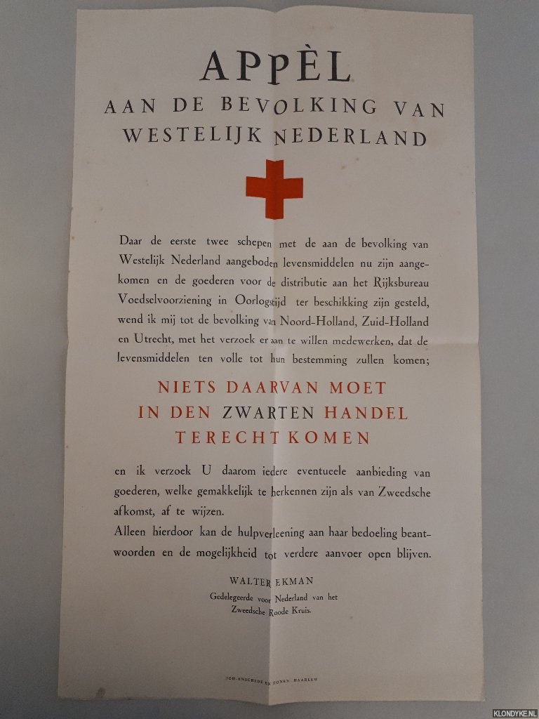 Poster WO II - Appl aan de bevolking van westelijk Nederland