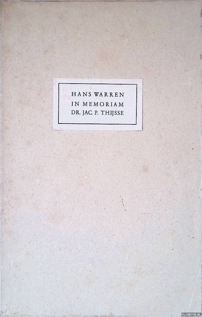 Waaren, Hans - In memoriam dr. Jac. P. Thijsse
