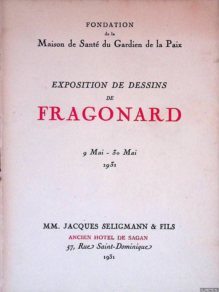 Rau, Louis - Exposition de dessins de Fragonard: 9 Mai - 30 Mai 1931