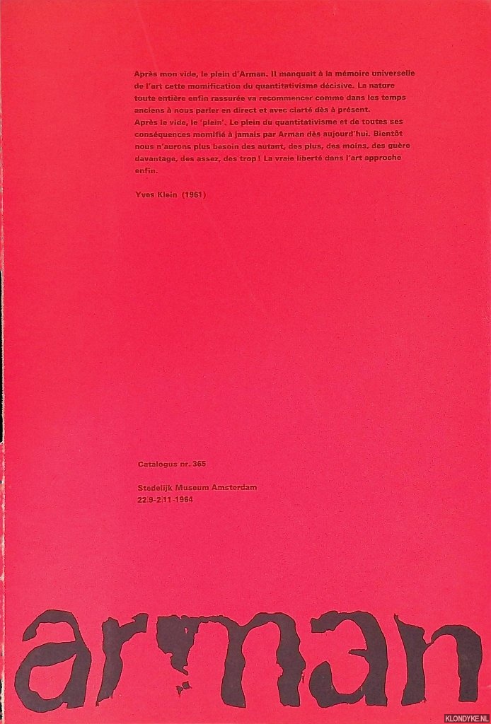 Crouwel, Wim (verzorging) - Stedelijk Museum Amsterdam: Arman