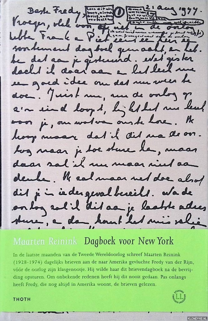 Reinink, Maarten - Dagboek Voor New York: brieven van een zestienjarige uit bezet Nederland aan een joods meisje in Amerika