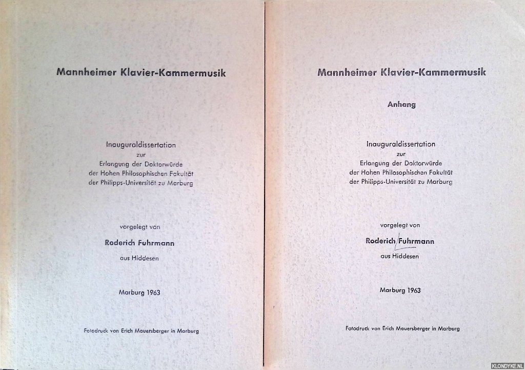 Fuhrmann, Roderich - Mannheimer Klavier-Kammermusik (2 volumes)