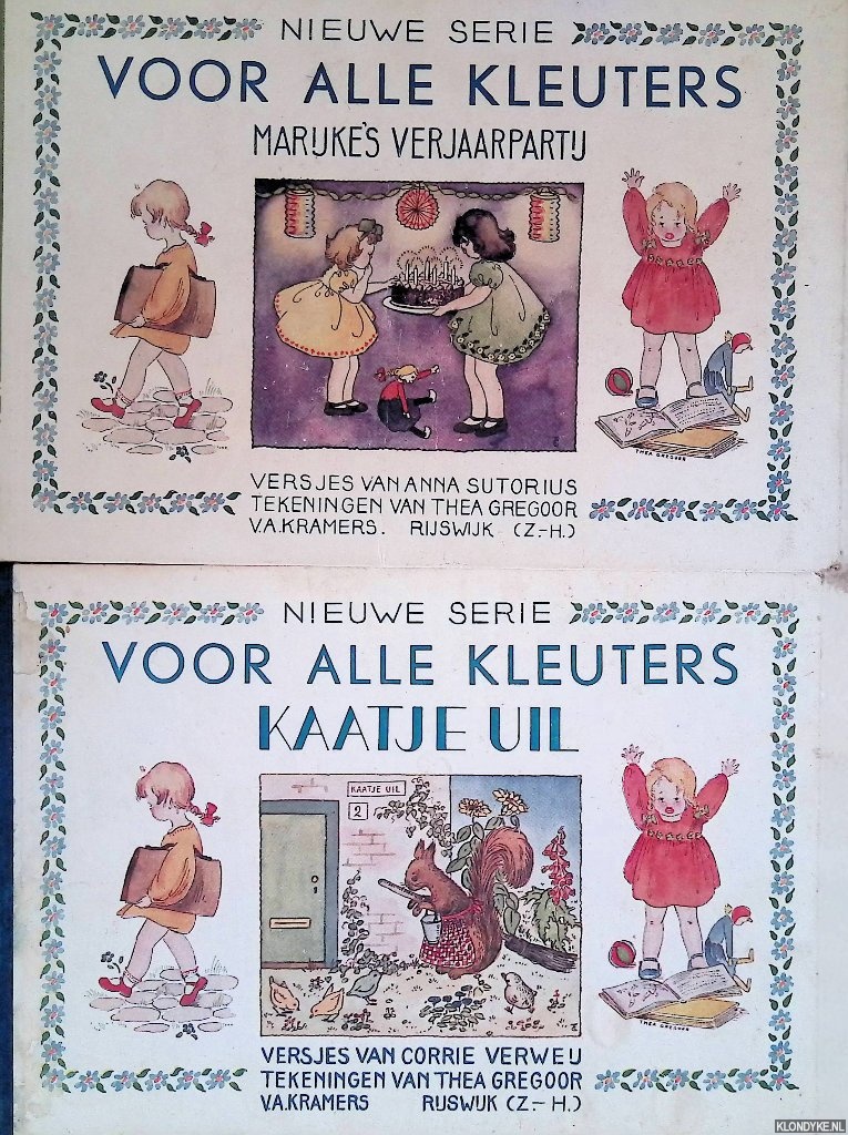 Verweij, Corrie & Anna Sutorius & Thea Gregoor (tekeningen) - Voor alle kleuters: nieuwe serie: Kaatje Uil; Marijke's verjaarpartij (2 delen)