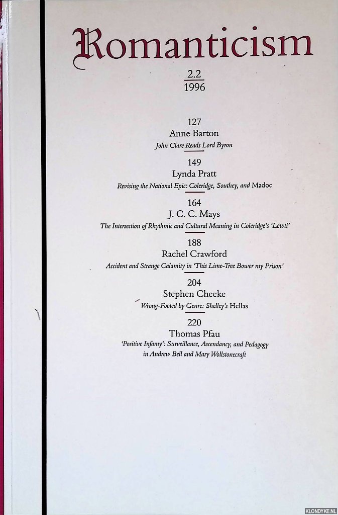 Drummond Bone, J. (editor) - Romanticism: volume 2 issue 2 1996