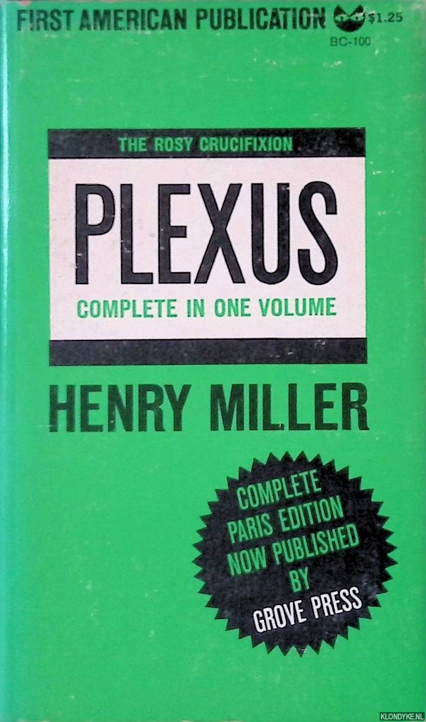 Miller, Henry - Plexus: The Rosy Crucifixion: Book Two - First printing