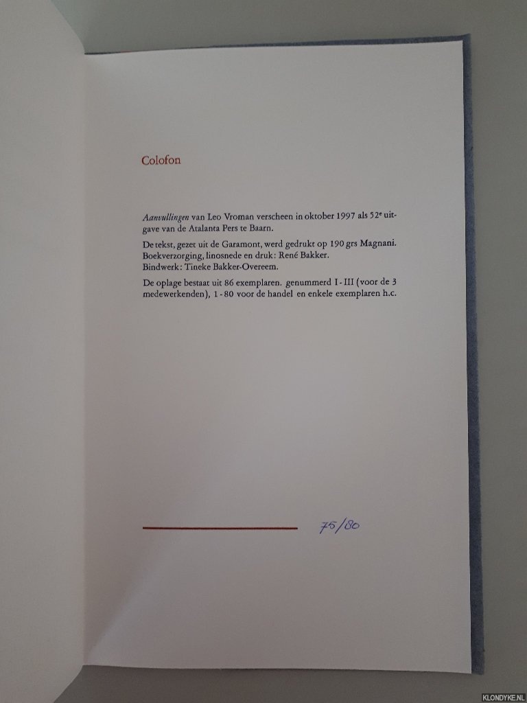 Vroman, Leo - Aanvullingen