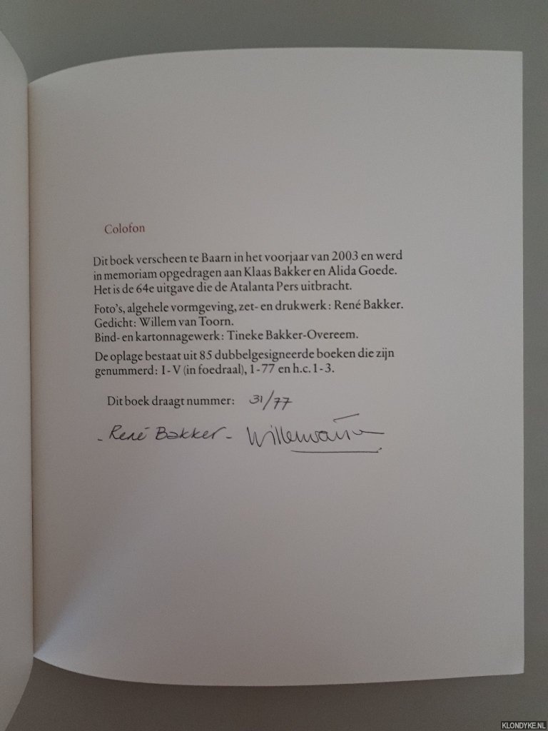Toorn, Willem van & Ren Bakker - In hetzelfde licht *GESIGNEERD*