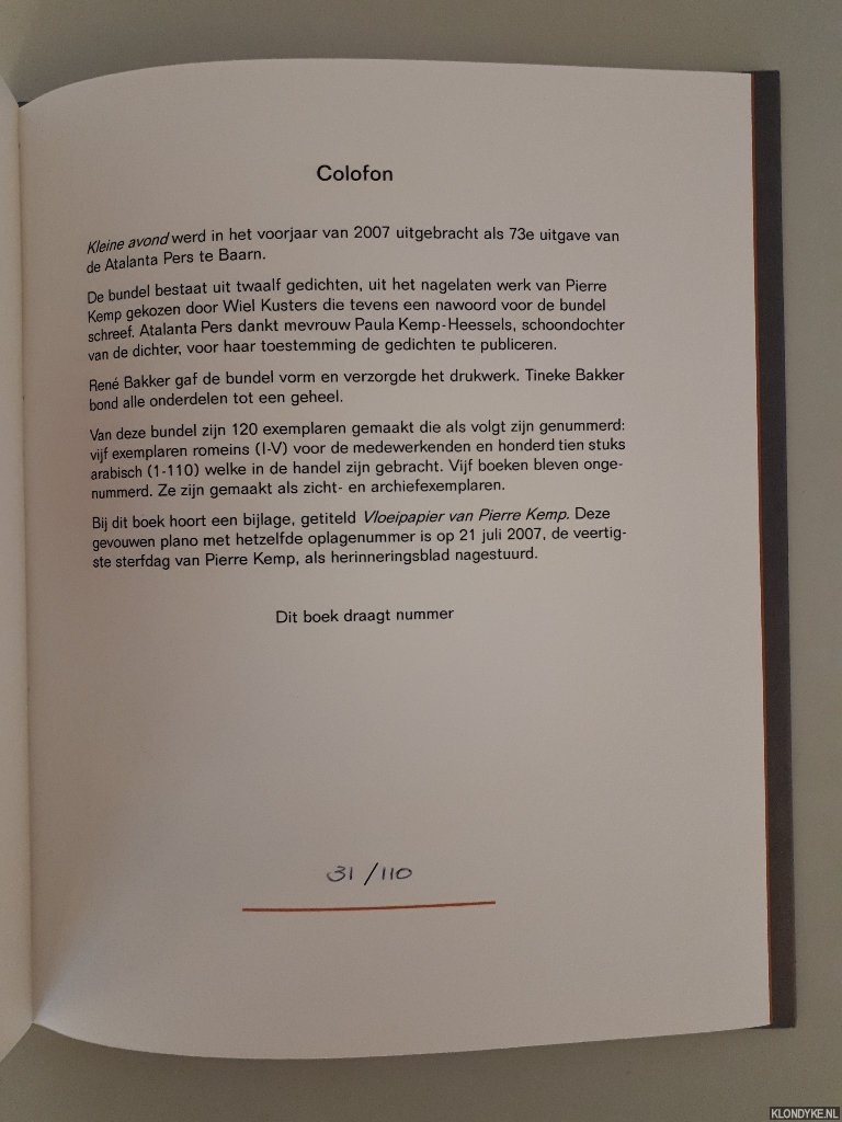 Kemp, Pierre - Kleine avond