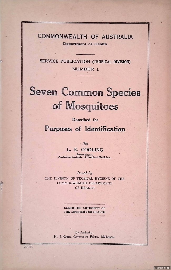 Cooling, L.E. - Seven Common Species of Mosquitoes: described for Purposes of Identification