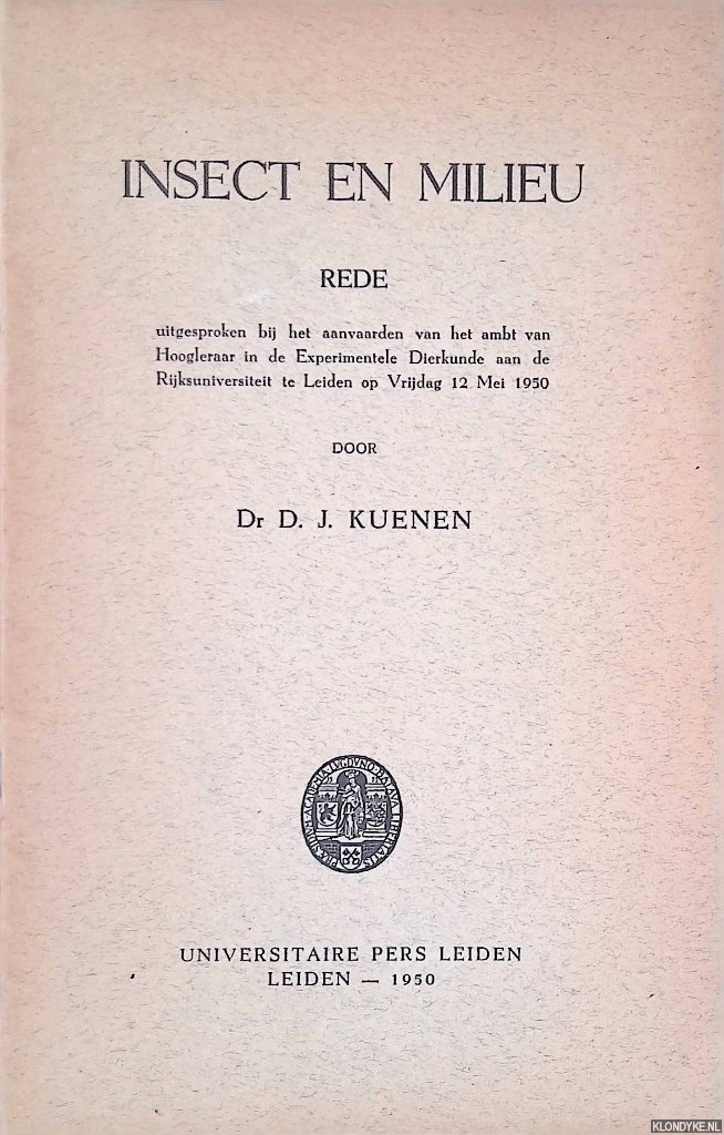 Kuenen, Dr. D.J. - Insect en milieu: rede